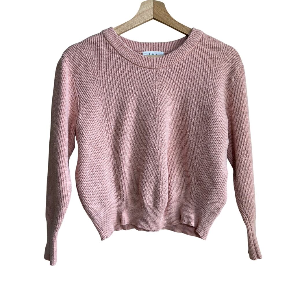 Elodie pink ribbed knit‎ crewneck sweater cropped women's size small casual top